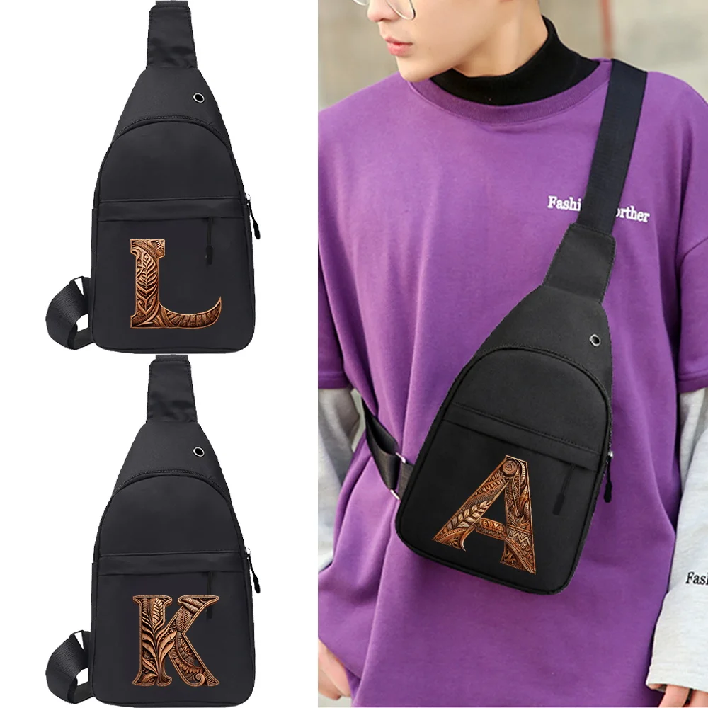 

Men Chest Pack Men Wallet Purse Handbag Pouch Canvas Mini Sports Bag Wood Art Letter Series Bag for Phone Crossbody Bag