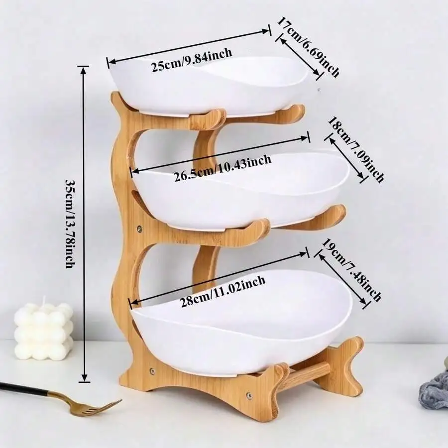 2/3-Tier Luxury Wooden Elegant Fruit Stand - Double-Layer Fruit Bowl, Creative Candy Display - Natural Wood, Living Room Snack T