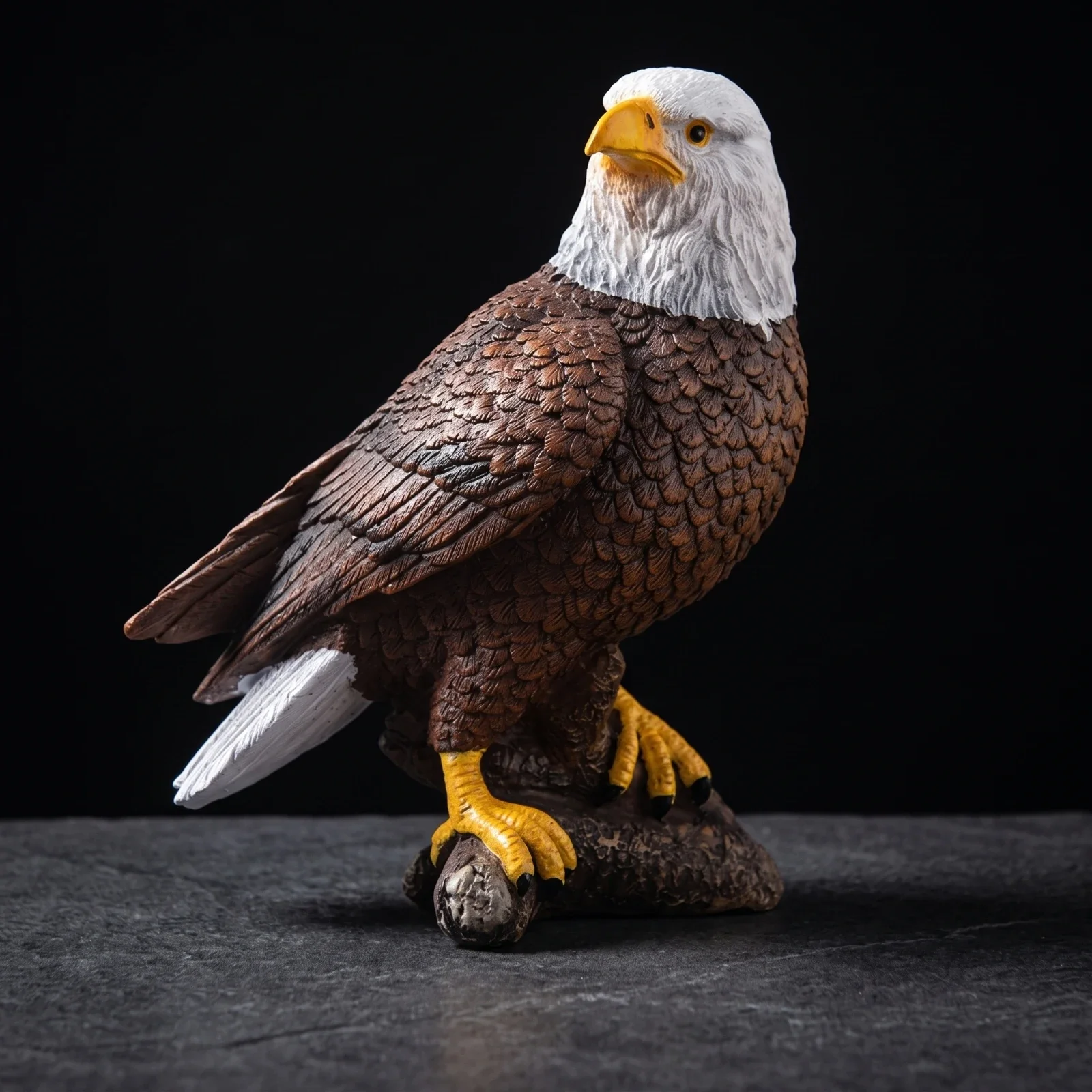 Bald Eagle Figurine with Base Decorative Eagle Figurine with Rocky Base Collectible Rustic for Bird Lovers, Tabletop, Shelf