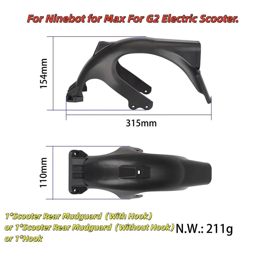 

For Ninebot -Segway -Max G2 Electric Scooter Heavy Duty Rear Mudguard Plastic Weather -Protection Black Wear-Resistant