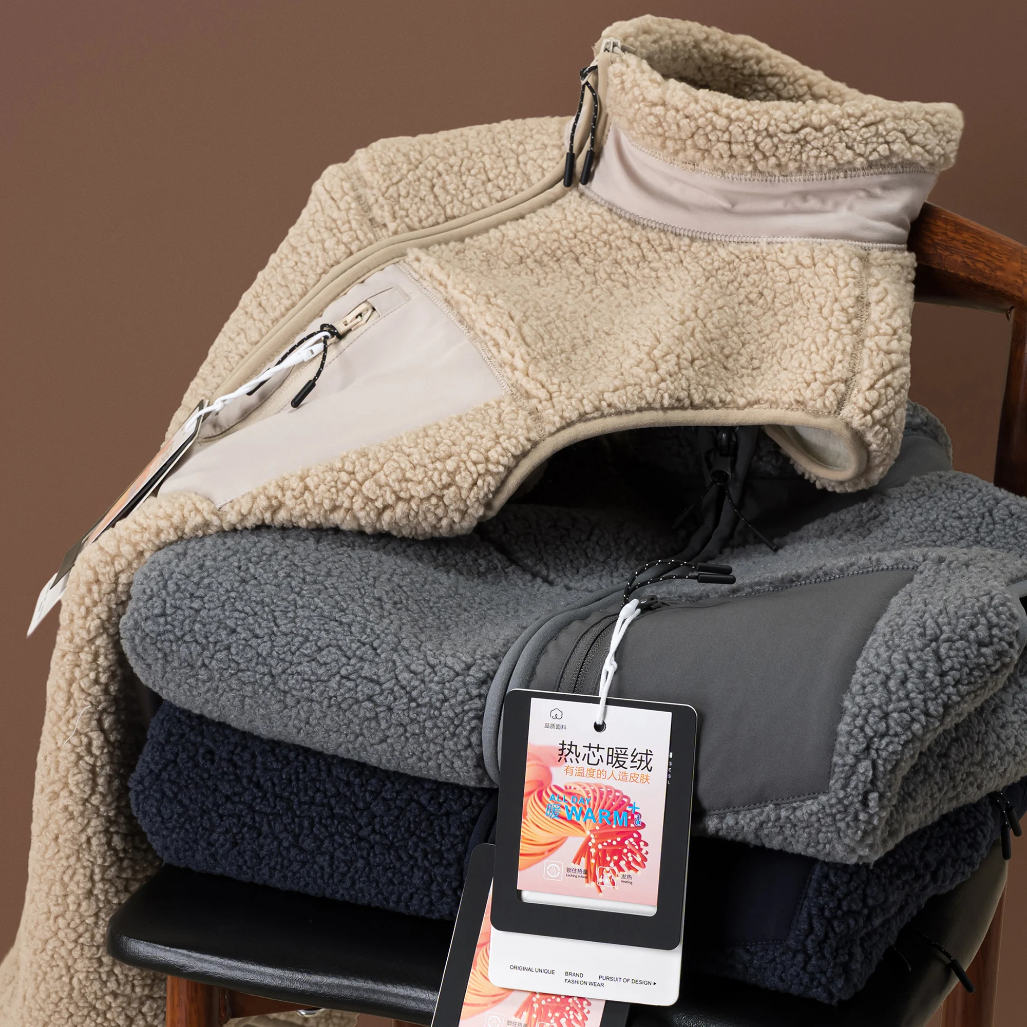 

Outdoor American Sle Lamb Velvet Vest Men's Casual Warmth Sports Fce Lined Anti Cold Outerwear Stand Fit Zipper Closure