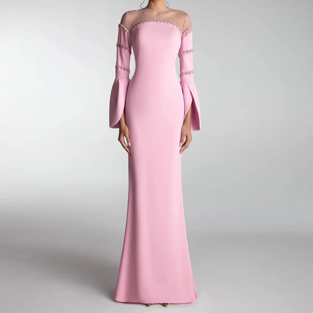 Vestidos de Noche de sirena personalizados, vestido de fiesta de manga larga con cuello alto hasta el suelo, vestido de fiesta informal drapeado Simple de cristal a la moda