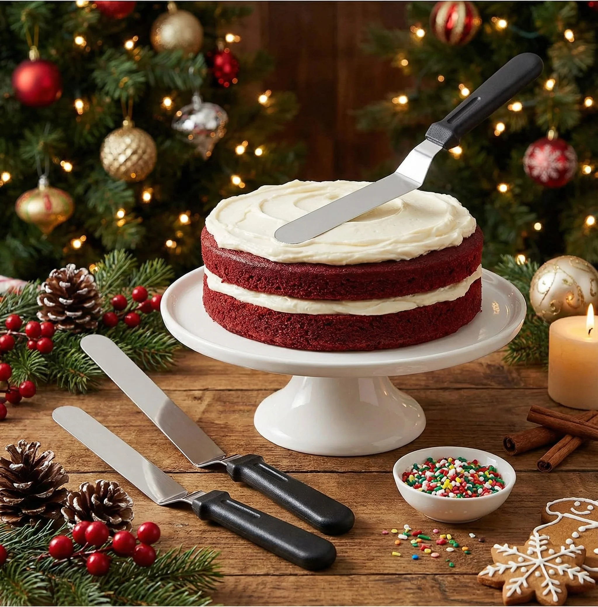 

Набор лопаток для рождественского торта из 3 предметов, гибкая и жесткая разбрасыватель глазури для праздничной выпечки