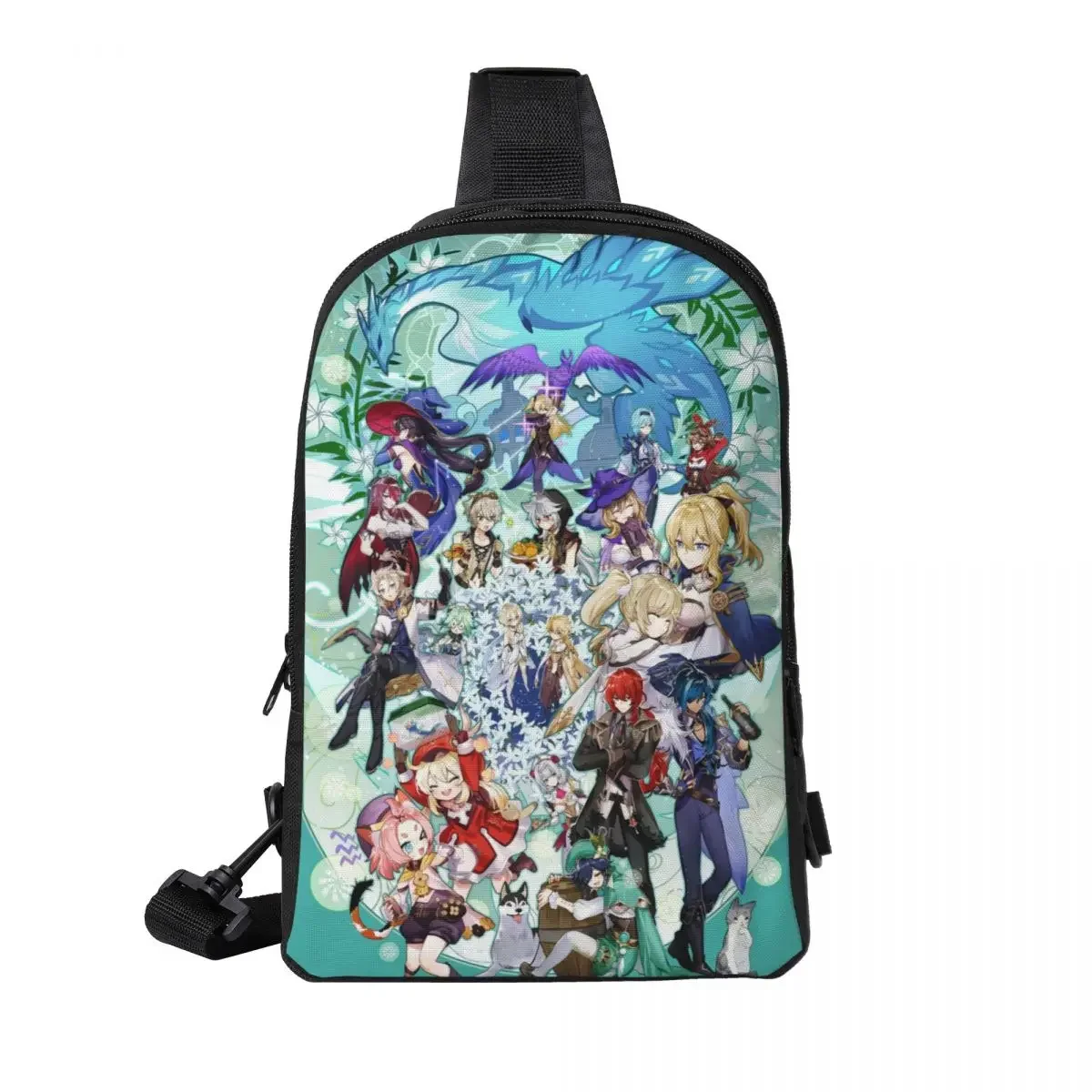 حقيبة ظهر Anime Genshin Impact Crossbody Sling حقيبة كتف بحمالة صدر قابلة للتعديل للسفر والمشي لمسافات طويلة في الهواء الطلق للنساء والرجال