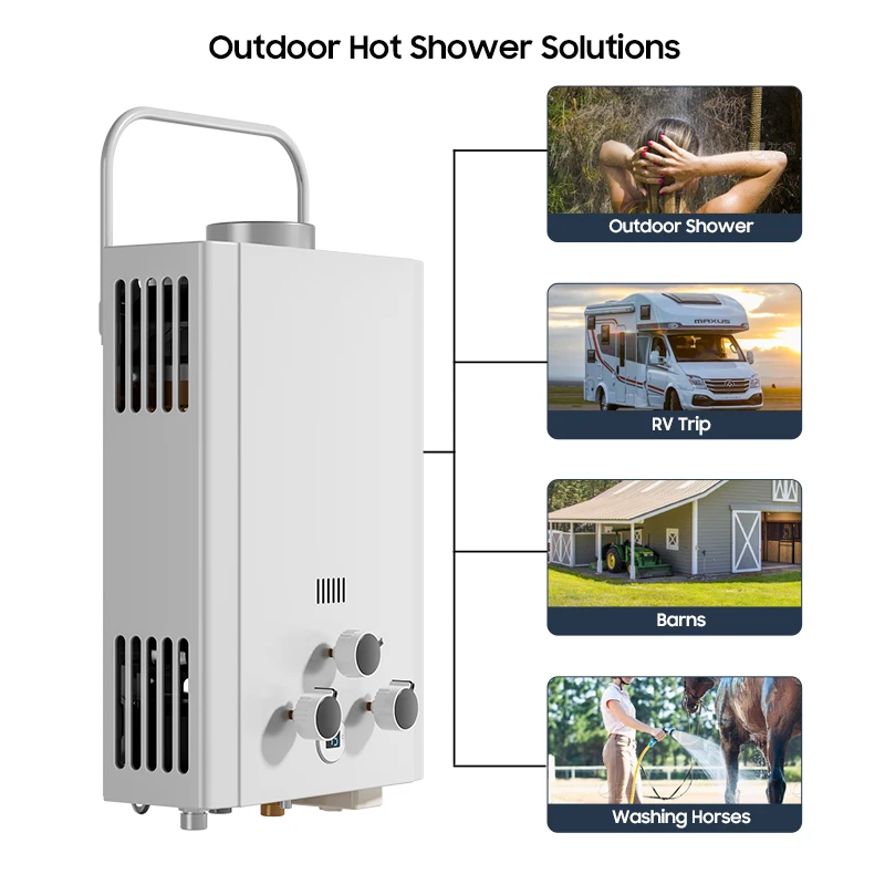 야외용 무탱크 6L RV 온디맨드 천연가스 PLG 휴대용 프로판 온수기 (가정용, 캠핑, 보트, 캐빈용)