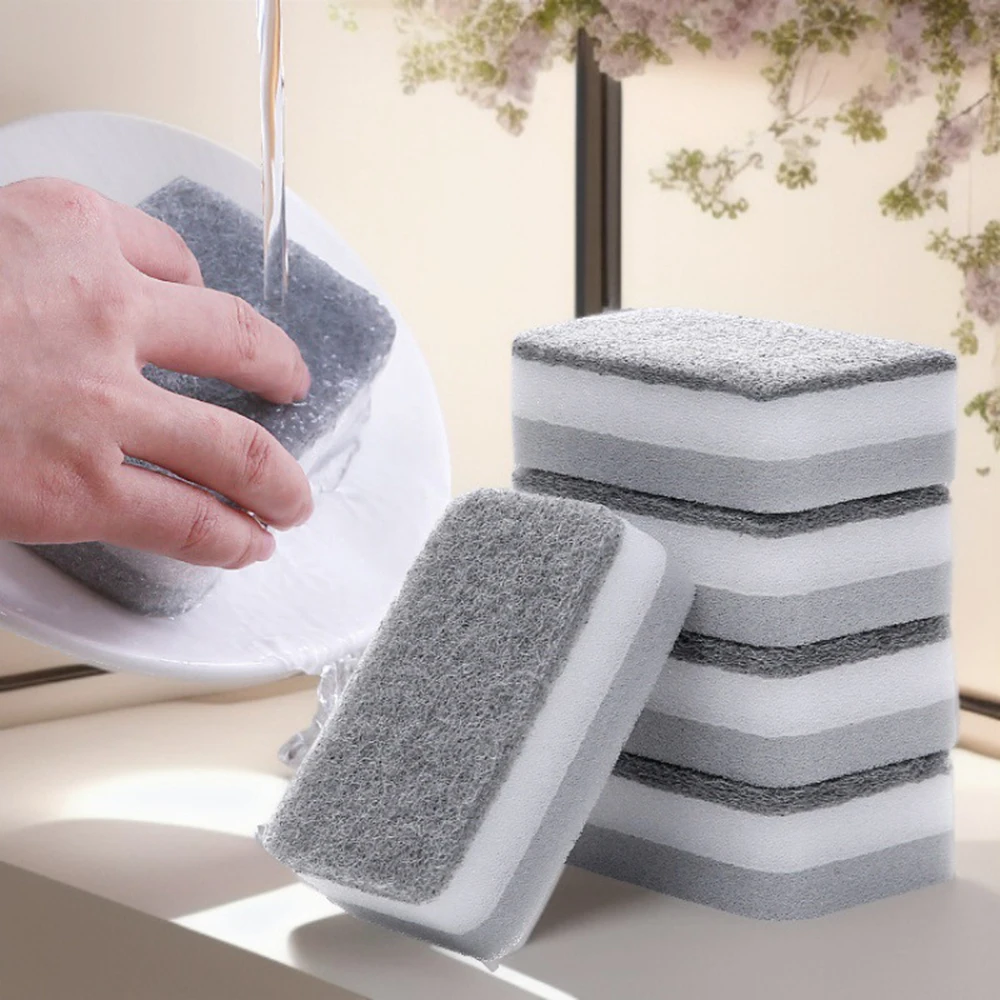 Double-Sided Household Scouring Pad, Dishwashing Sponge Cloth, Wipe Dish Cleaning Towels, Kitchen Sponge Wipes Bru Sponge Cloth