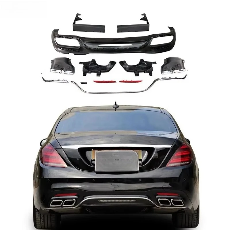 

Genuine Rear Bumper Diffuser for Benz S-class W222 Upgrade S63 AMG Rear Lip Diffuser Exhaust Pipe Tips