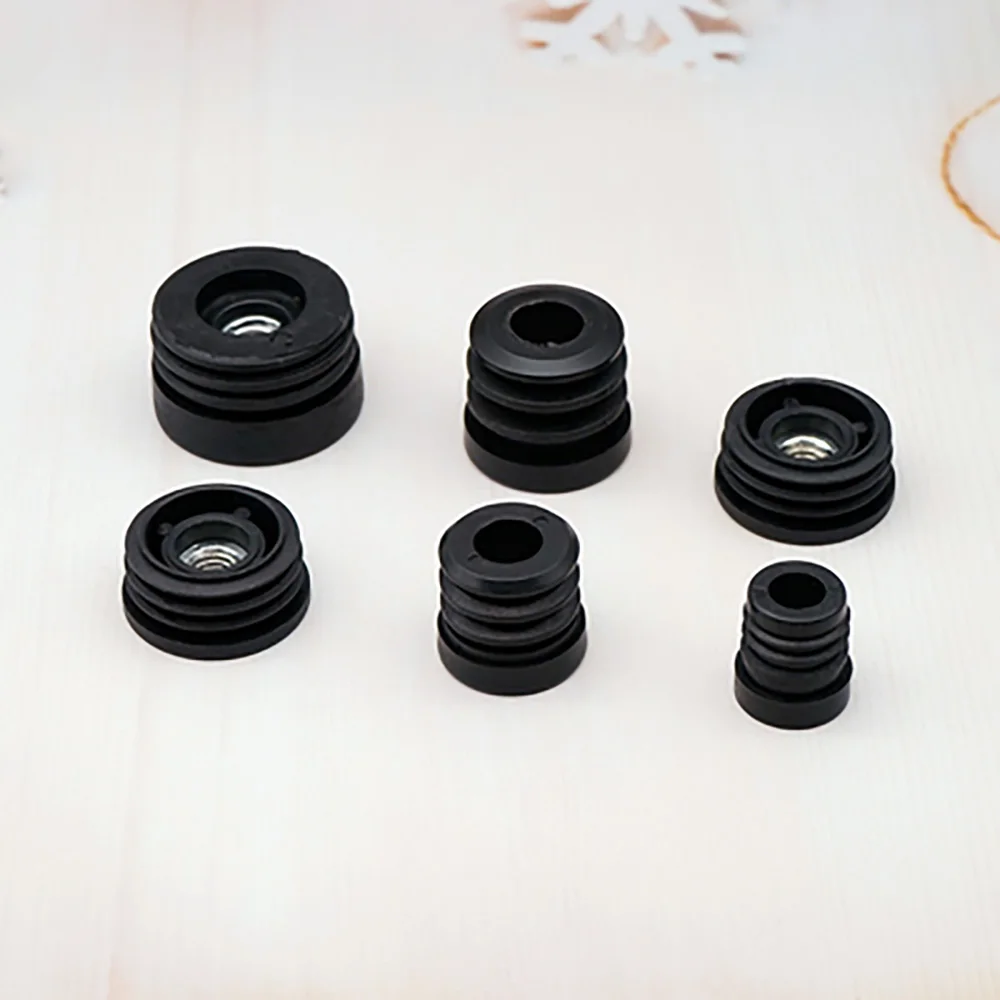 4pcs Round Plastic Pipe Plugs Blanking End Caps Pipe Tube With M6 M8 Hole Plug Nut Foot Pad Balance Adjustable Wheel Accessories