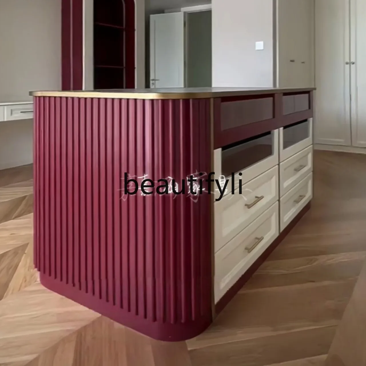 

French retro style cloakroom Nakajima burgundy drawer display home floor jewelry chest4593