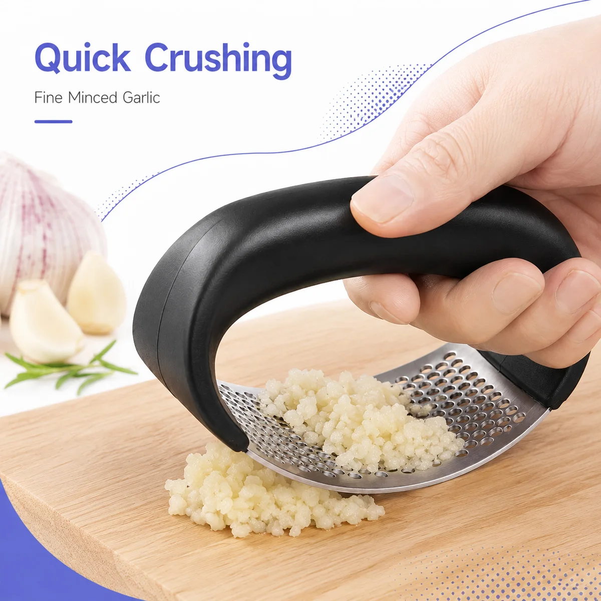 1PC Garlic Press Rocker Stainless Steel Manual Garlic Crusher Comfortable Grip Easy Clean Kitchen Tool for Mincing Garlic Ginger