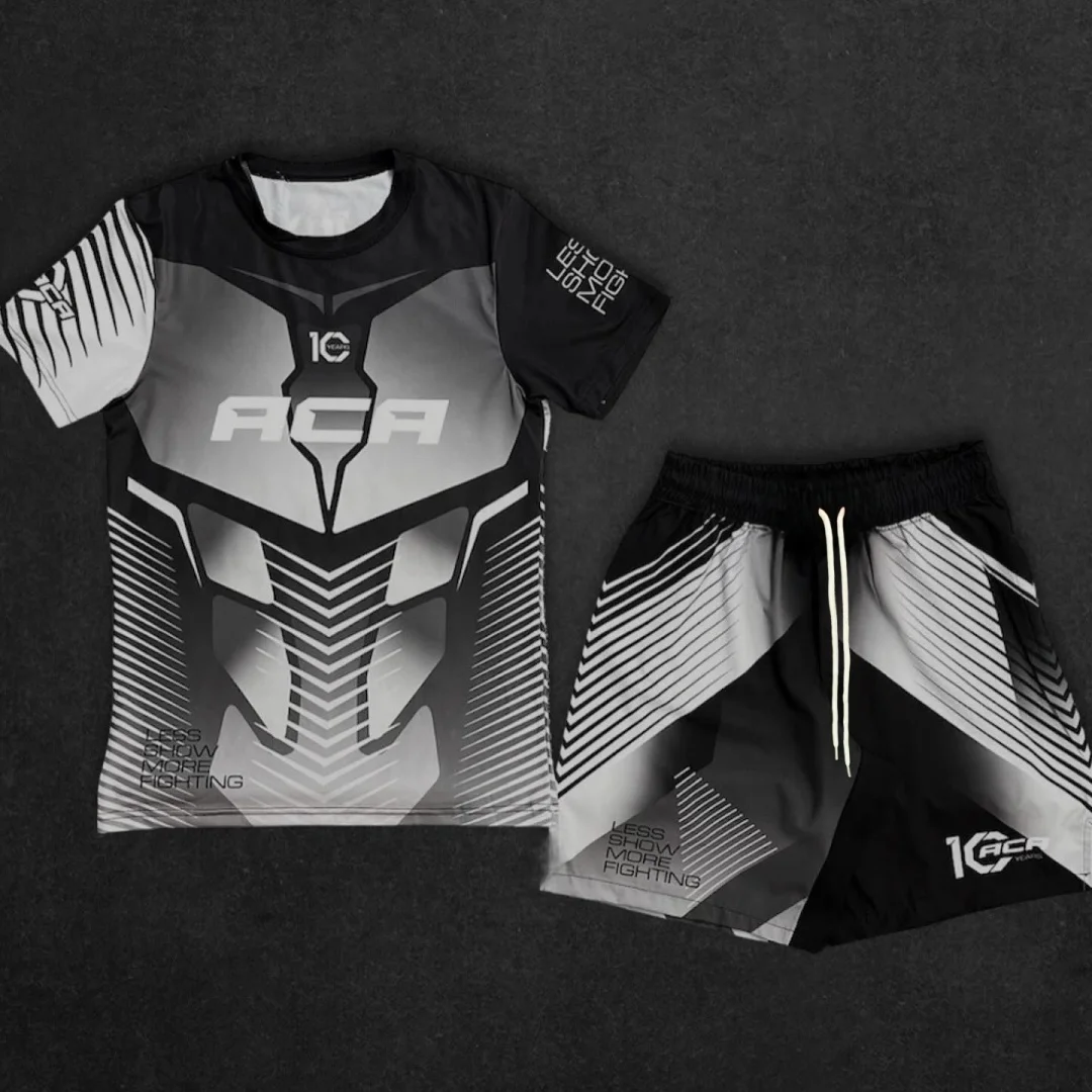2026 New ACA Sports Set Men's Kids Red Black Camo Graphic Rash Guard Top & Shorts Quick Drying MMA Training Combat Suit