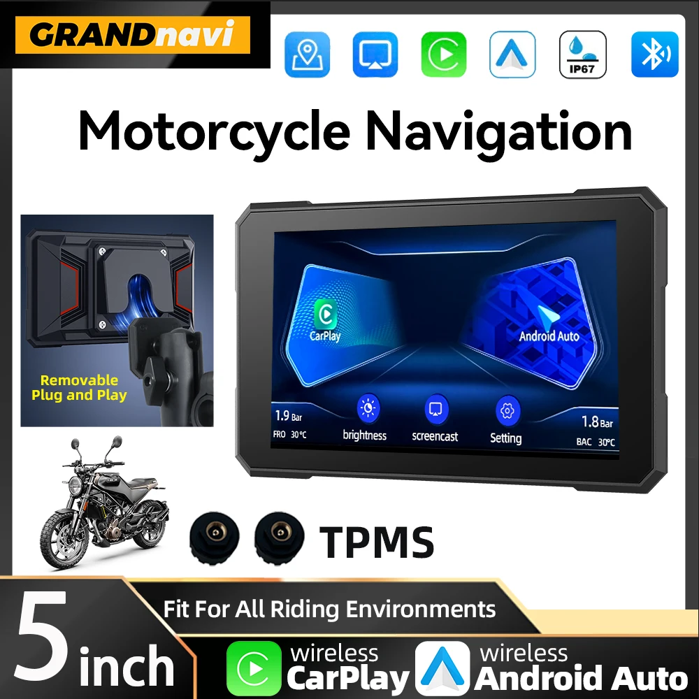 

5-дюймовый мотоциклетный навигационный GPS портативный беспроводной Carplay Android Auto магнитный быстроразъемный кронштейн Bluetooth мото мотоцикл