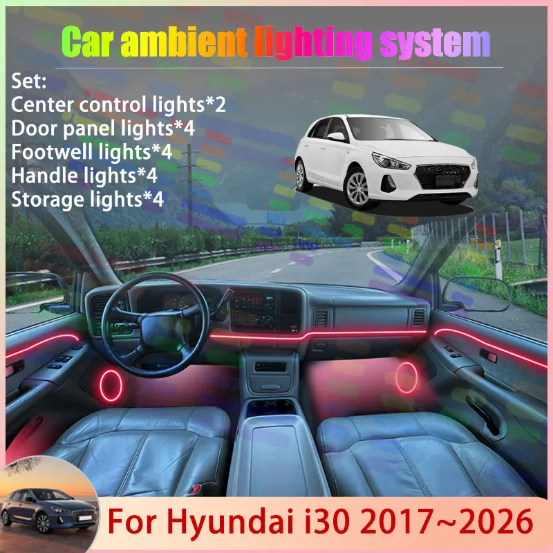 

For Hyundai i30 2017~2026 PD Elantra GT MK3 3th 2/18 in 1 Car Atmosphere Light Lamp RGB Shade Ensemble Streamer Atmosphere Set