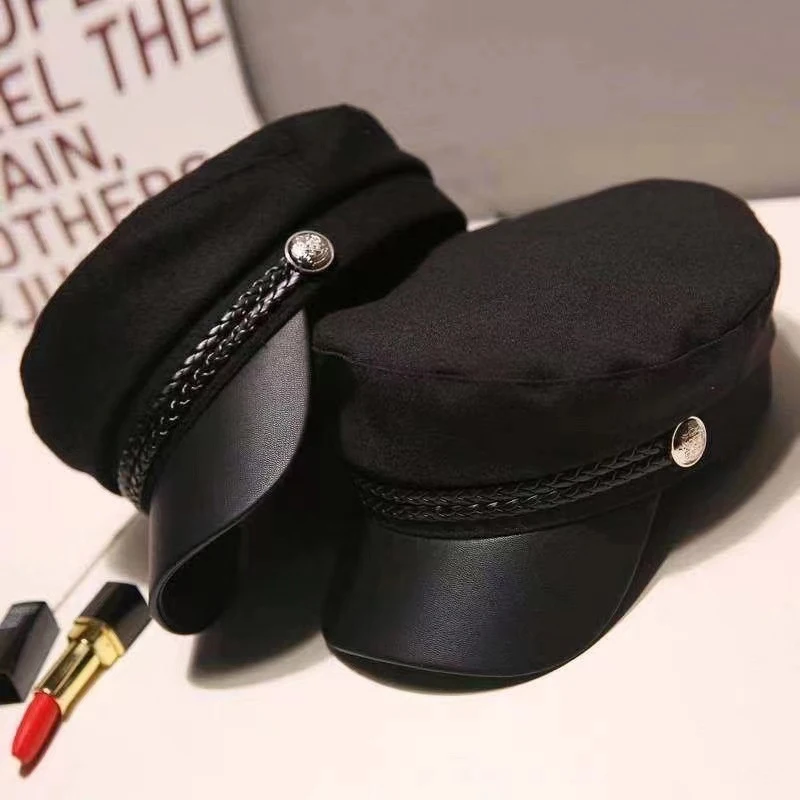 Winter Black Military Berets Caps Hats For Women Female Flat Army Cap Salior Hat Girl Travel Berets Ladies Painters Cap