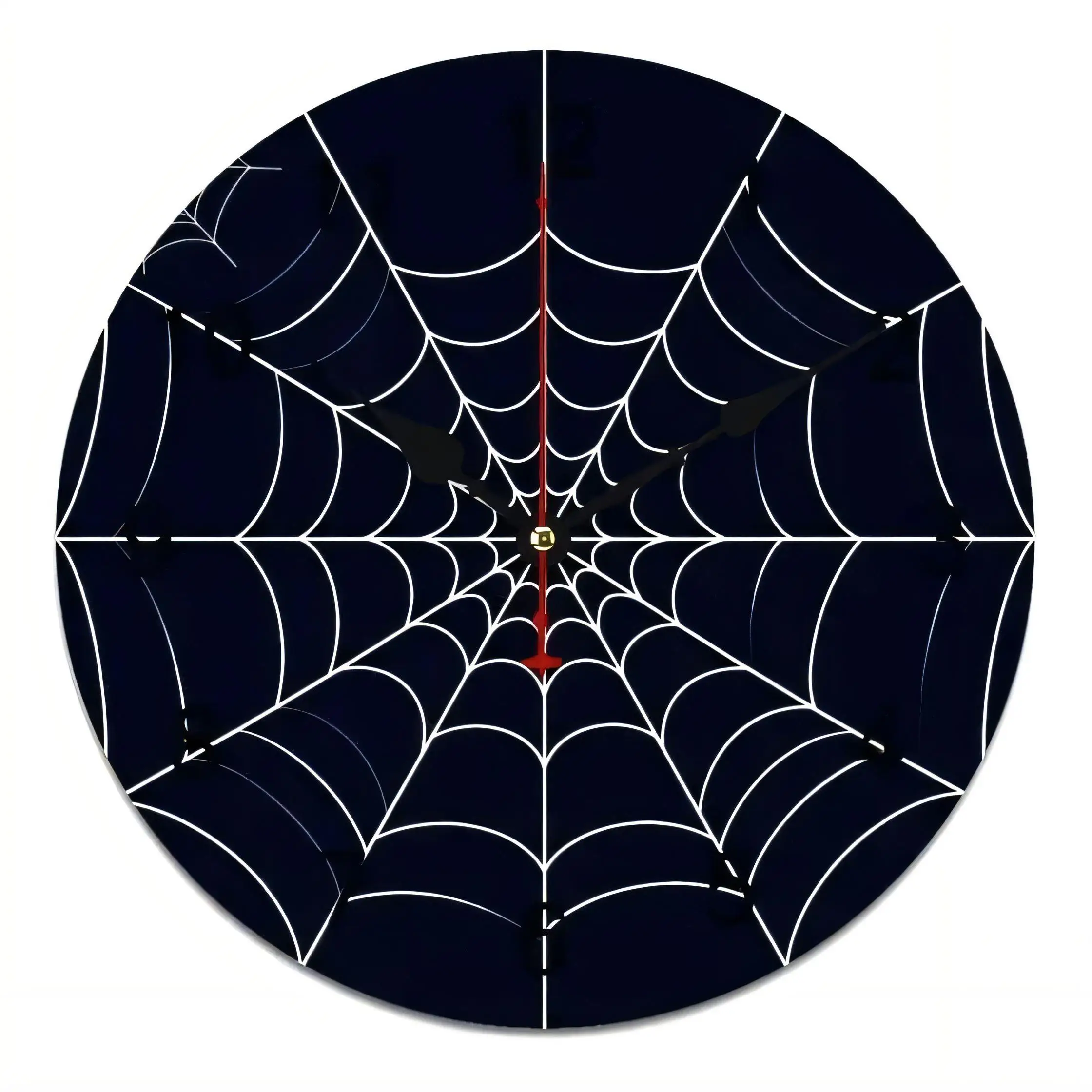 Halloween Gothic Wall Clock  Dark Blue Spiderweb Decorative Silent Non Ticking Battery Operated for Home Office Party
