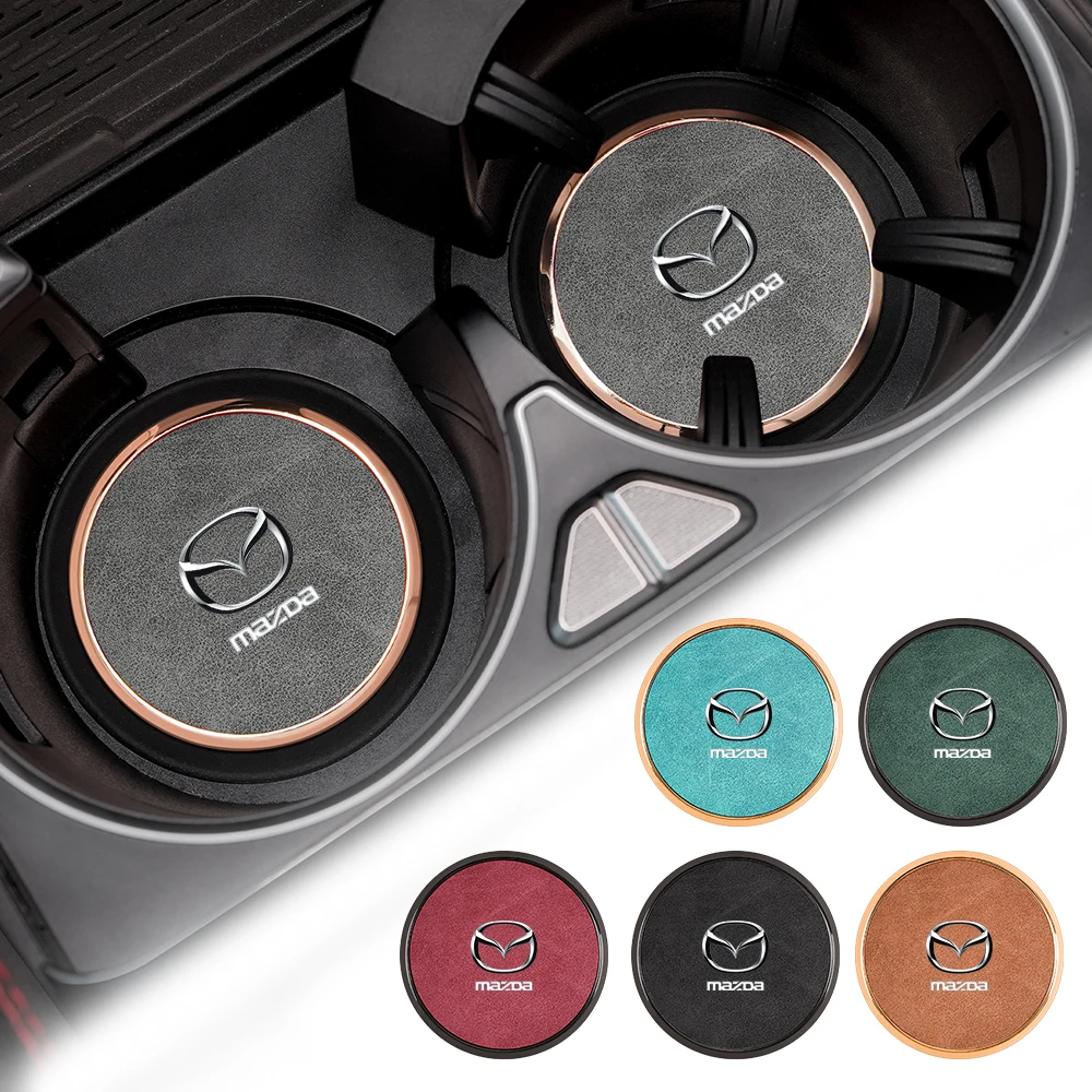 2 Peças de Suporte para Copo de Água em Couro para Carro, Compatível com Mazda 2 3 5 6 Atenza CX3 CX5 MX5 CX7 Axela CX30 CX90 CX60 CX50 RX8, Almofada Antiderrapante