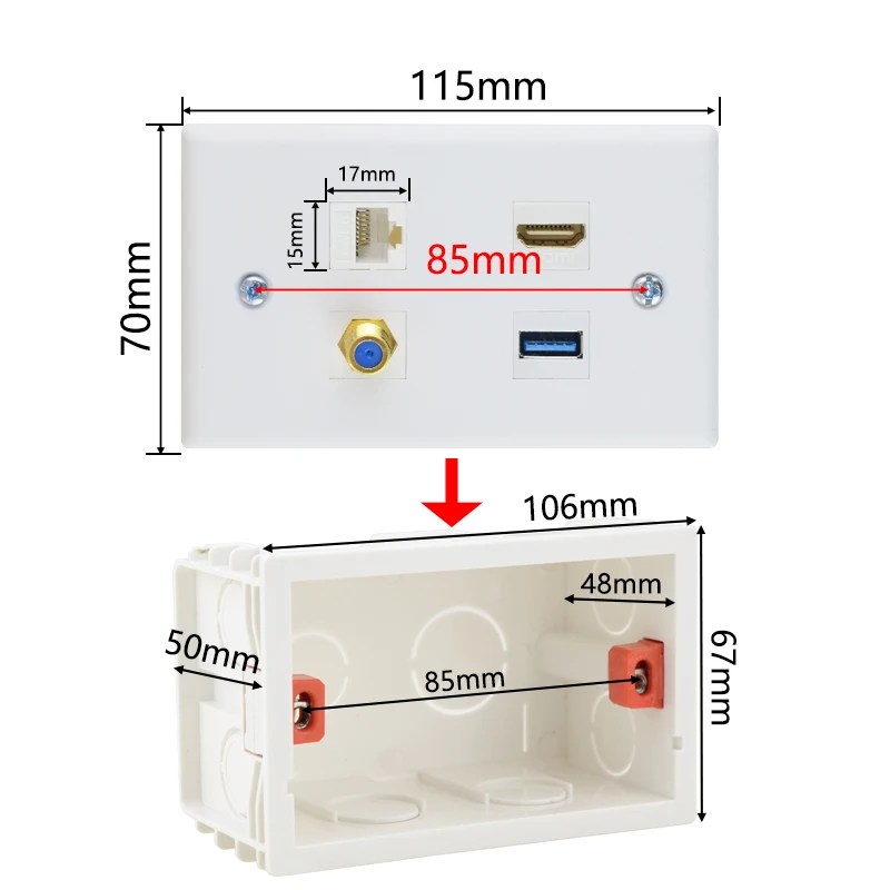 HDMI Antenna Cat6 USB DATA Socket DIY Socket CAT3 TEL Cat5e CAT6 LAN Network TV Satellite keystone 118Type Outlet