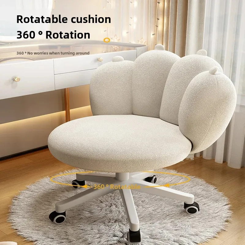 Rotatable Dressing Stool Lamb Velvet Makeup Chair Small Swivel Stool for Bedroom Girl’s Desk Chair Swivel Makeup Chair