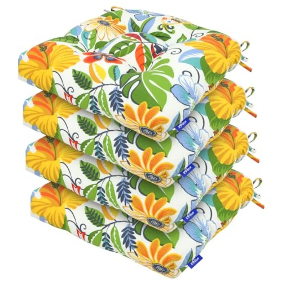 Outdoor Tufted Wicker Cushions Seat Cushions for Patio Furniture Set of 4, 19x19 Outdoor Chair Cushions Water Resistant Patio C