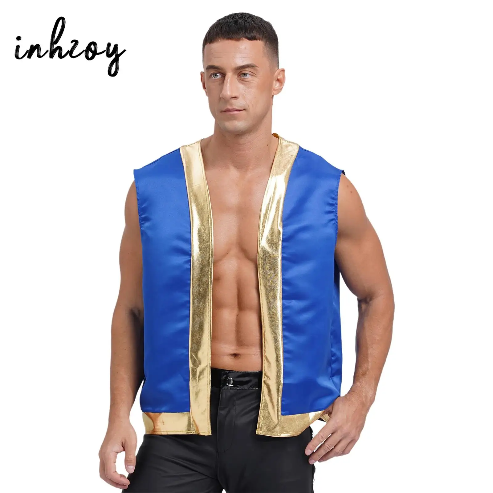 Heren Kinopio Pad Kostuums Vest Halloween Carnaval Feest Cartoon Kapitein Cosplay Open Voorkant Metallic Glanzend Vest