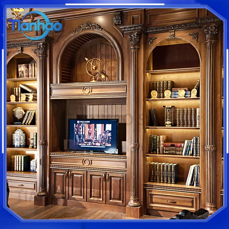 Modern Custom Solid Wood Bookcase for Home Library Office Study Room Antique Style Decorative Bookshelf for Entire House