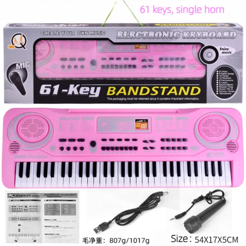 61 Keys Girl Electronic Keyboard Piano with Microphone Beginner Musical Instrument Organ Educational Toys Gift for Boy