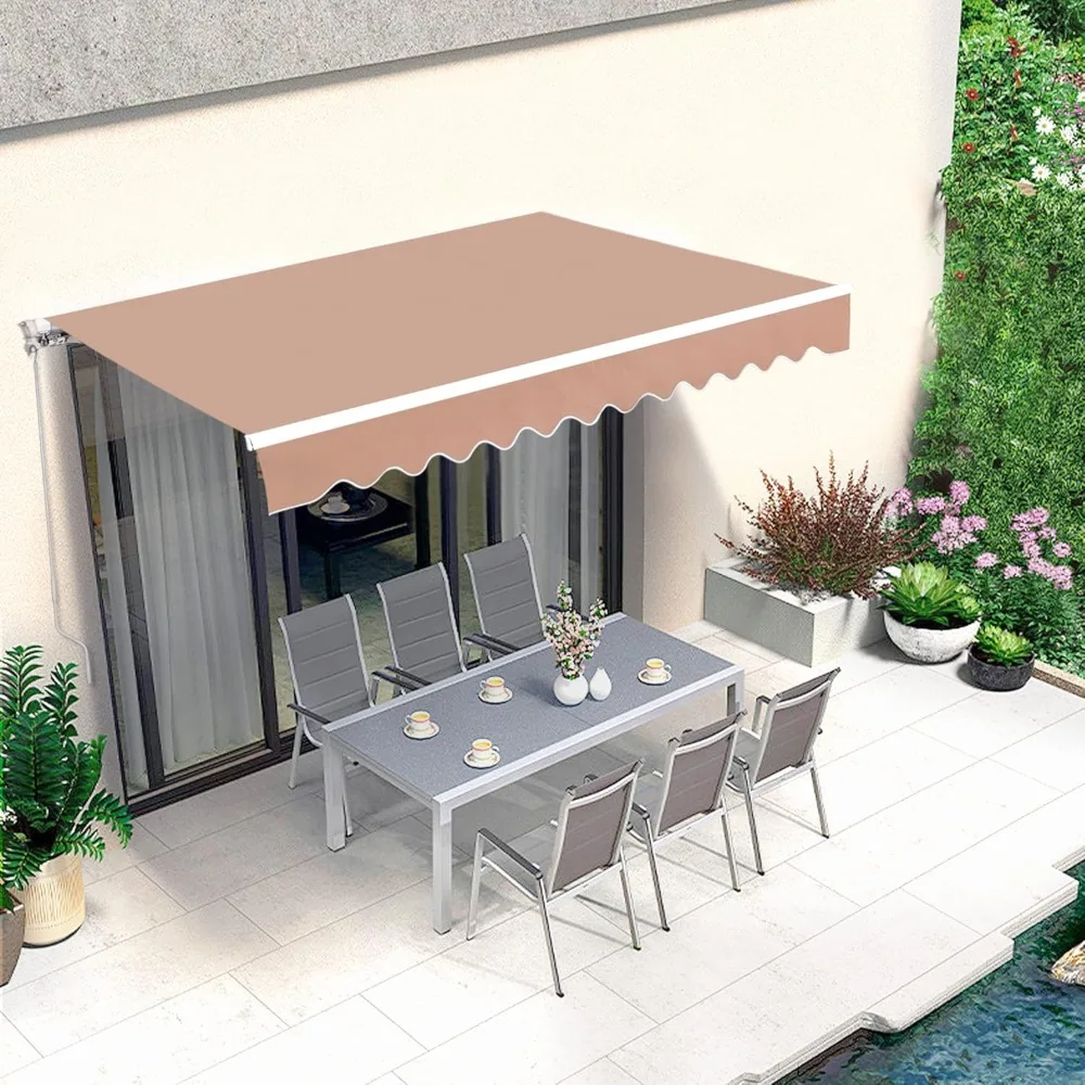 12x10 Feet Manual Retractable Patio Door Window Awning Sunshade Shelter Outdoor Canopy,