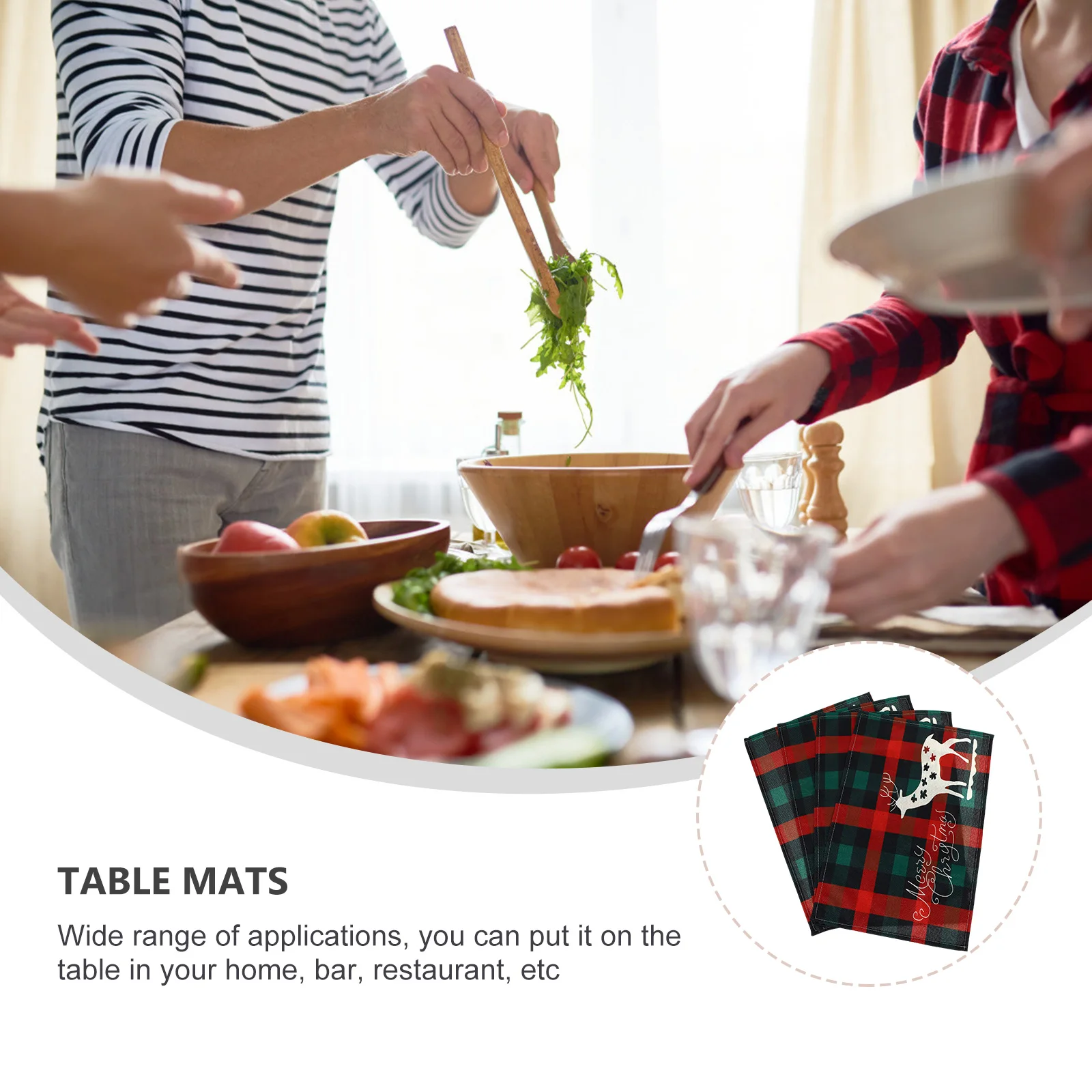 

4Pcs Christmas Placemat Xmas Plaid Pattern Dining Table Mat Creative Festival Tabletop Mat Decorative Home Table Pad