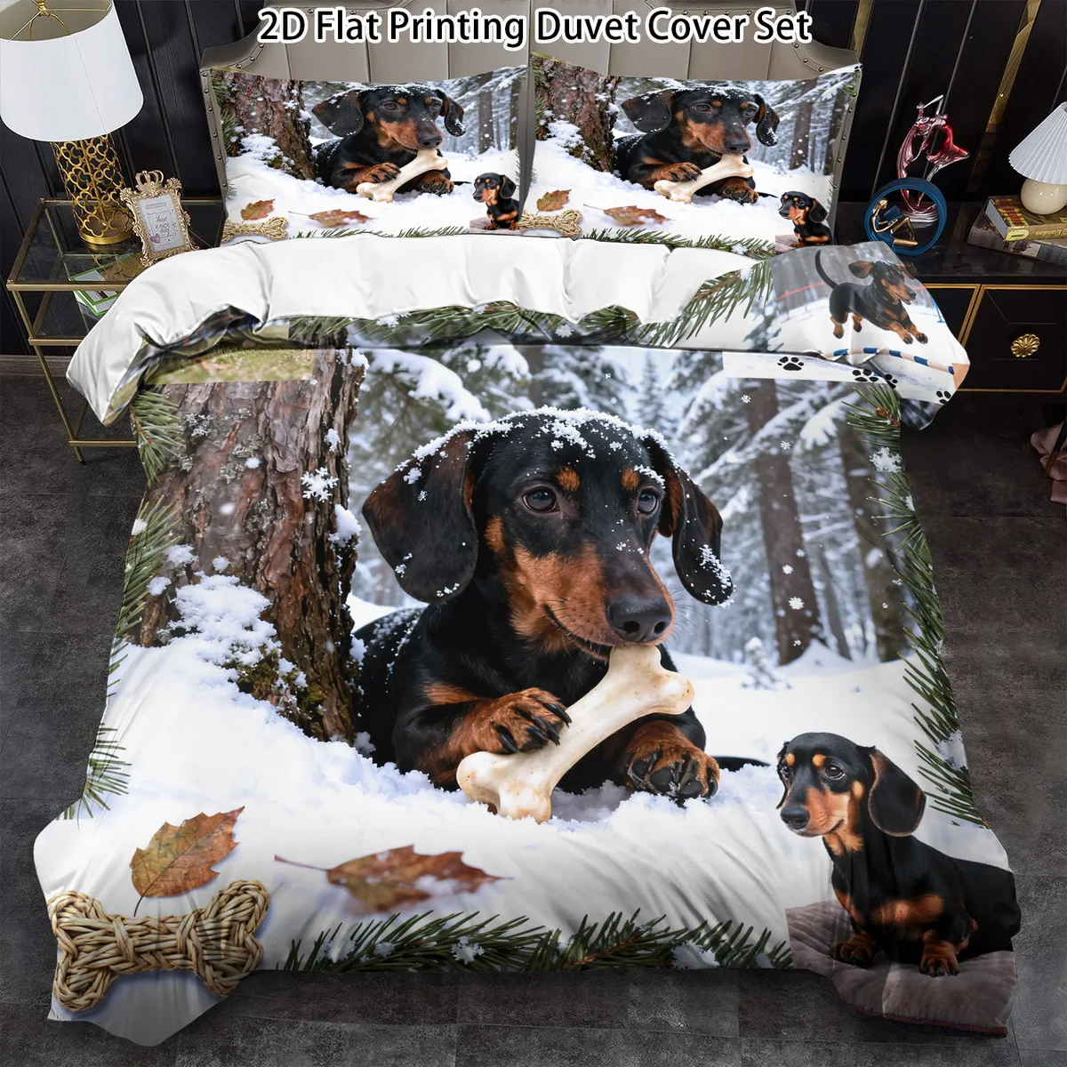 Cute Dachshund Dog Duvet Cover Twin Queen Cartoon Sausage Dogs Bedding Set Kawaii Puppy Pet Dog Comforter Cover For Teens Adults