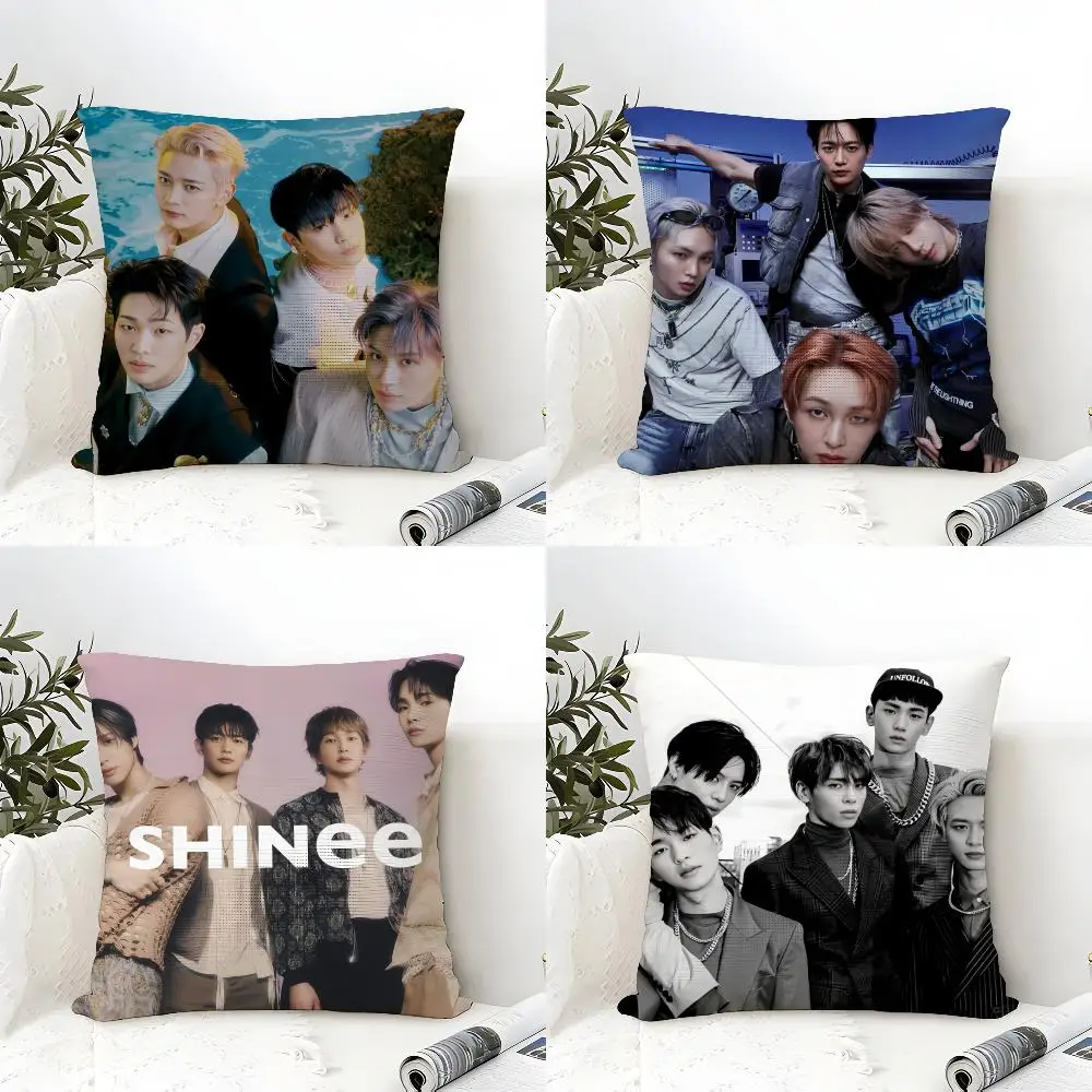 Kpop Band S-Shinee Cushion Cover Eco Linen Pillow Case Double-Sided Print Breathable Durable Zipper Home Decor Gift