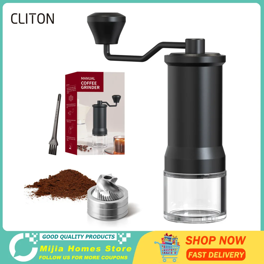 KLT Manual Coffee Grinder High Quality Portable Grinding Machine Adjustable Stainless Steel With Cleaning Brush Kitchen Grinder