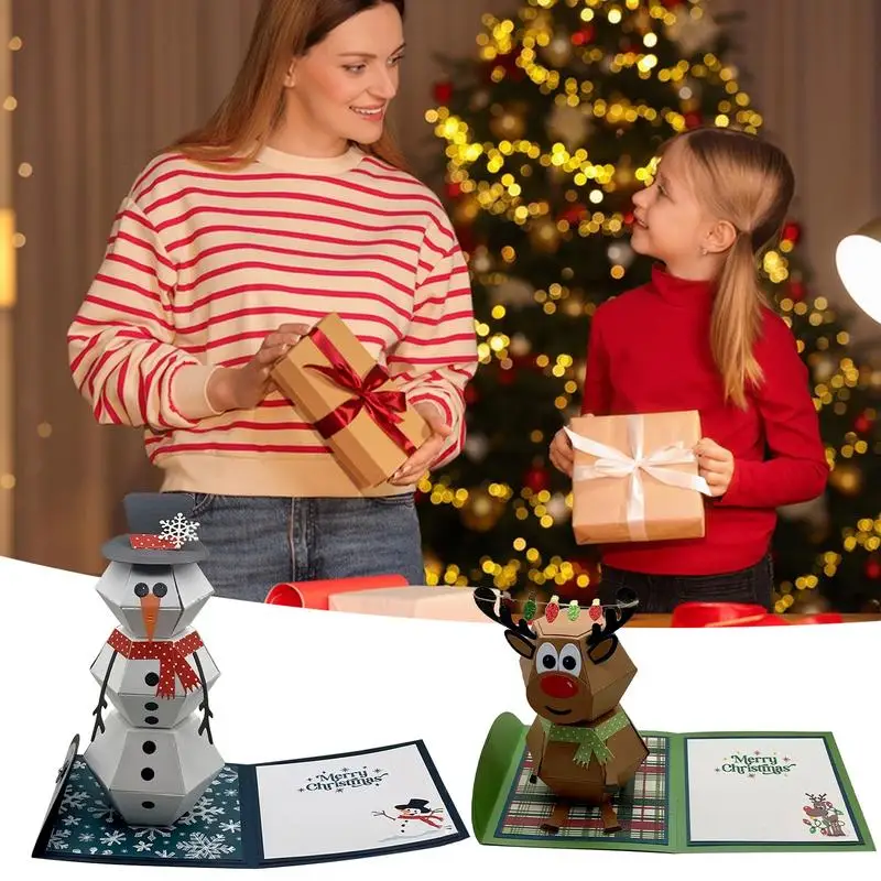 Pop Up Christmas Card 3D Christmas Greeting Card Snowman Paper Pop Up Cards Cute Christmas Card Unique Holiday Tabletop