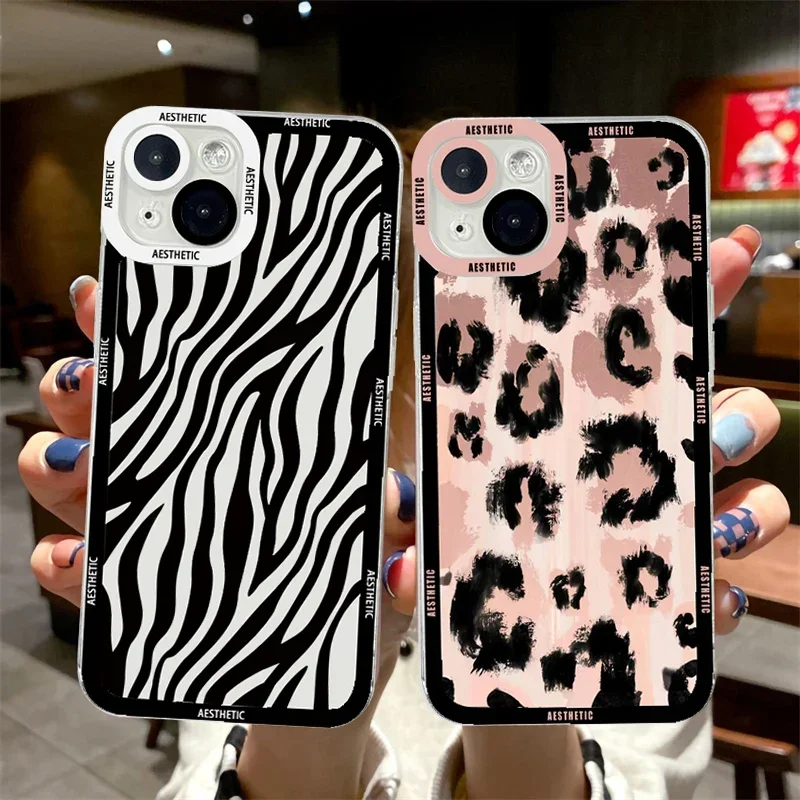 

Leopard Zebra Stripe Print Clear Case for Samsung Galaxy S24 Ultra S23 FE S22 Plus S25 A55 A15 A35 A16 5G A14 A34 A54 Soft Cover