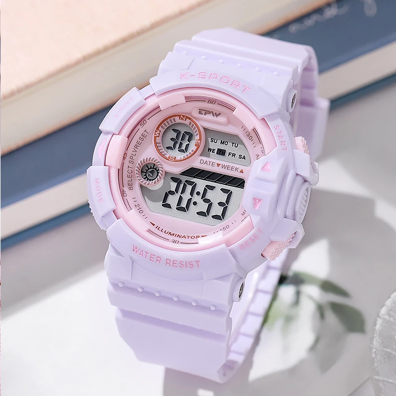 Lovely Fancy Girls relojes deportivos digitales impermeables luminosos multifuncionales para estudiantes, reloj electrónico para niños, deportes al aire libre