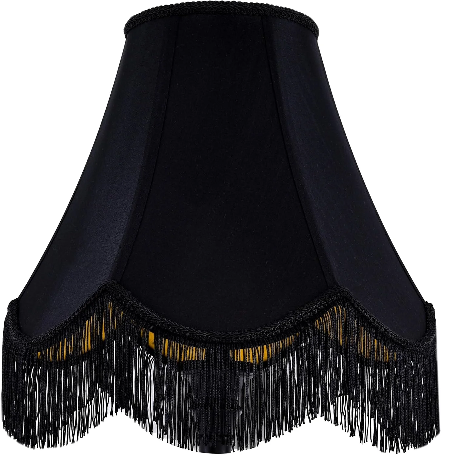 Black Silk Bell-shaped Lampshade - Woven Petal Edges, Black Tassel Trim, 6