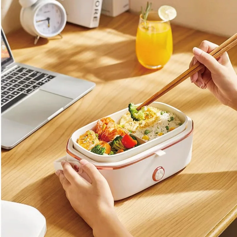 220V Electric Heated Lunch Box Portable Outdoor Heated Lunch Box 304 Stainless Steel Water-free Heater Office Food Warmer 1000ml