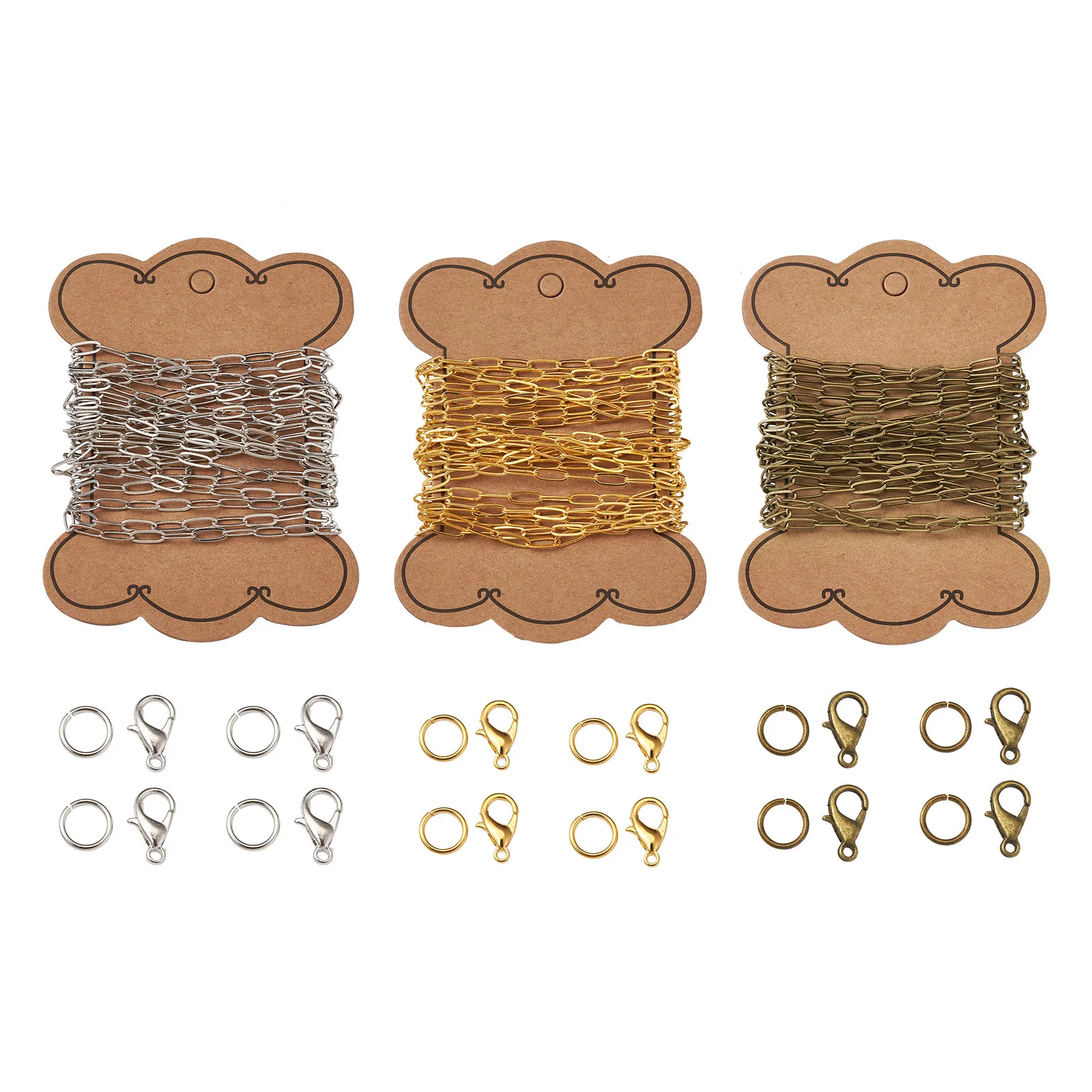 3m/color Brass Paperclip Chains Jump Rings Zinc Alloy Lobster Claw Clasps Jewelry Finding Kit for DIY Jewelry Making