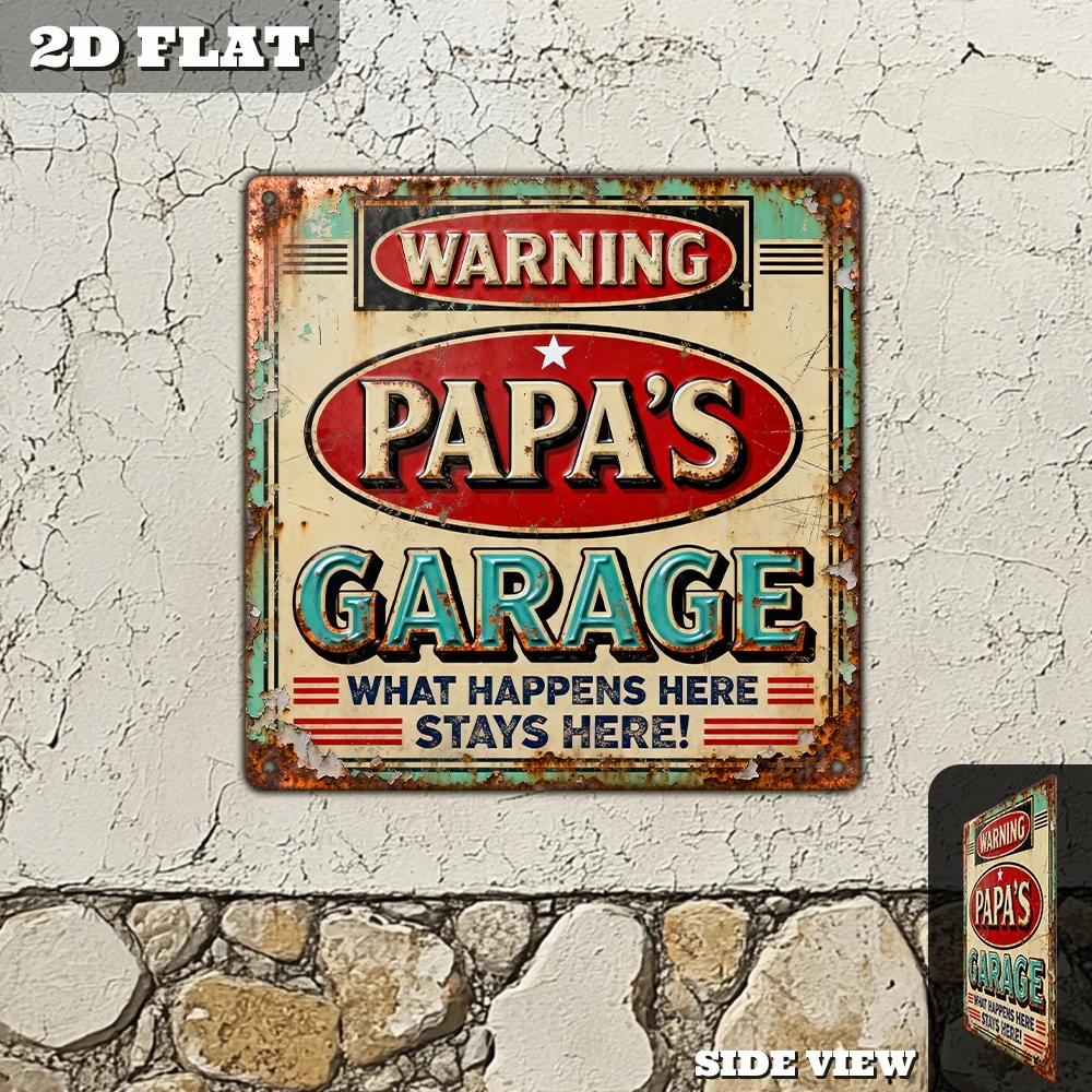 2D Flat, 1pc, Vintage Metal Aluminum Decorative Sign, Warning Papa'S Garage, Retro Wall Art, Home Decor for Porch, Entryway