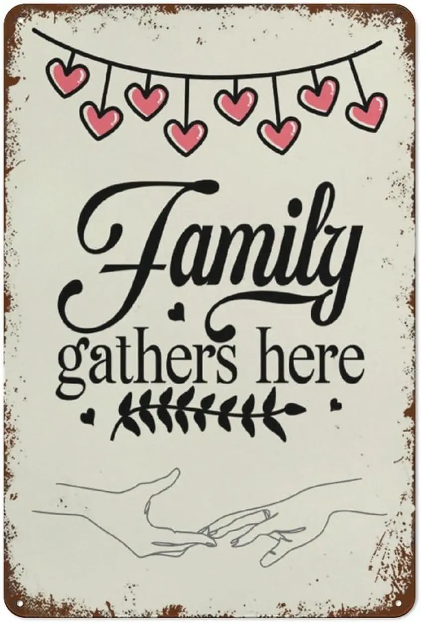 Кухонный винтажный жестяной знак, семейная сборка здесь, алюминиевая домашняя кофейня, магазина, ванной, гаража, кухни, офиса, клуба, столовой