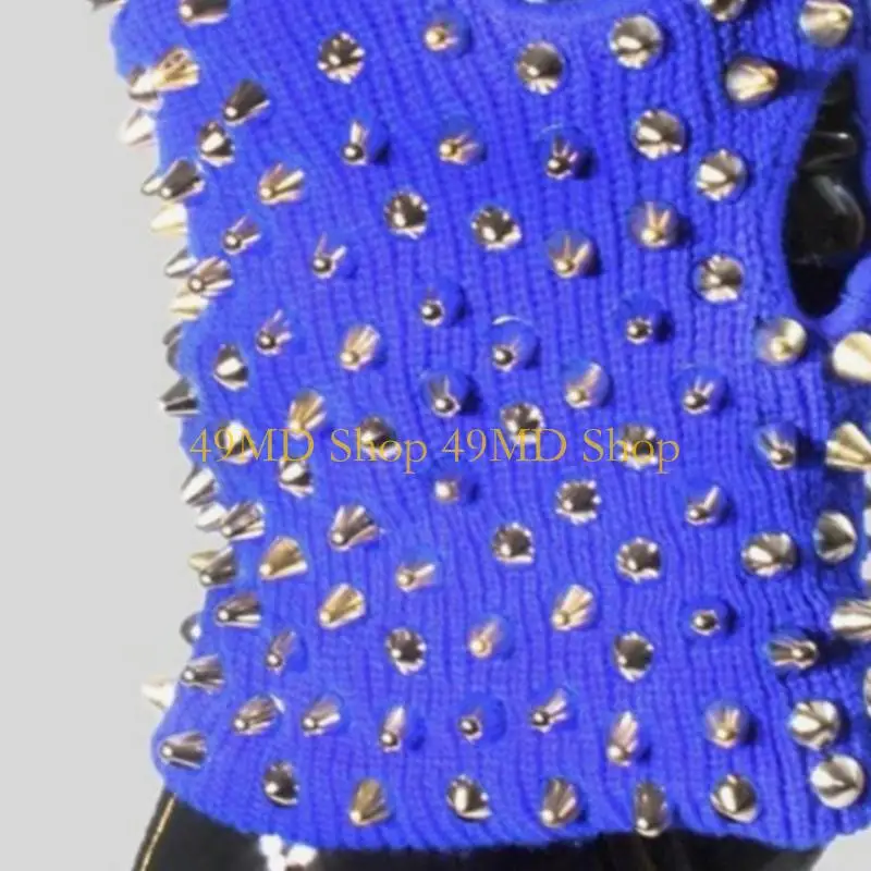 49MD Funny Balaclava Halloween Balaclava Spiked Beanie Funny Hat Scary Balaclava Spiked Balaclava Rivet Beanie Knit Balaclava