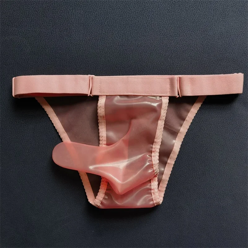 Underwear Sexy Mens Latex  Briefs Rubber Sleeve Sissy Lingerie Seamless Adjustable Waist Safety Panties Transparent