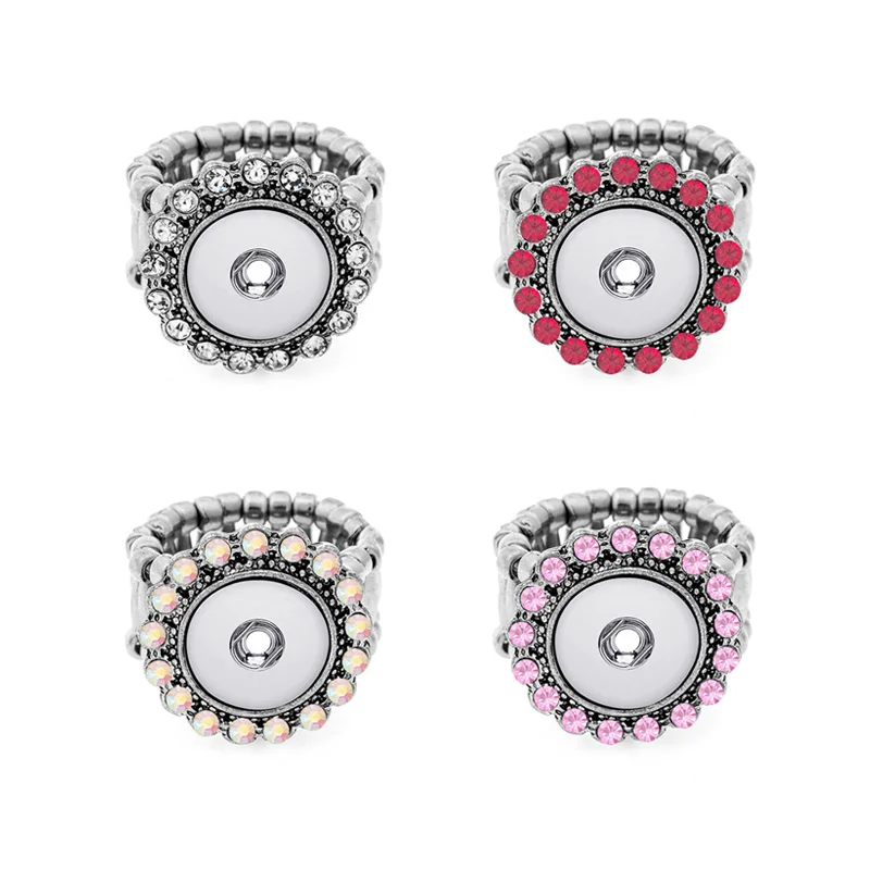 Fashion Adjustable 013 Plated Press Snap Buttons Spring Button Crystal Rings For Women Fit 12mm Buttons Ring Charm Jewelry