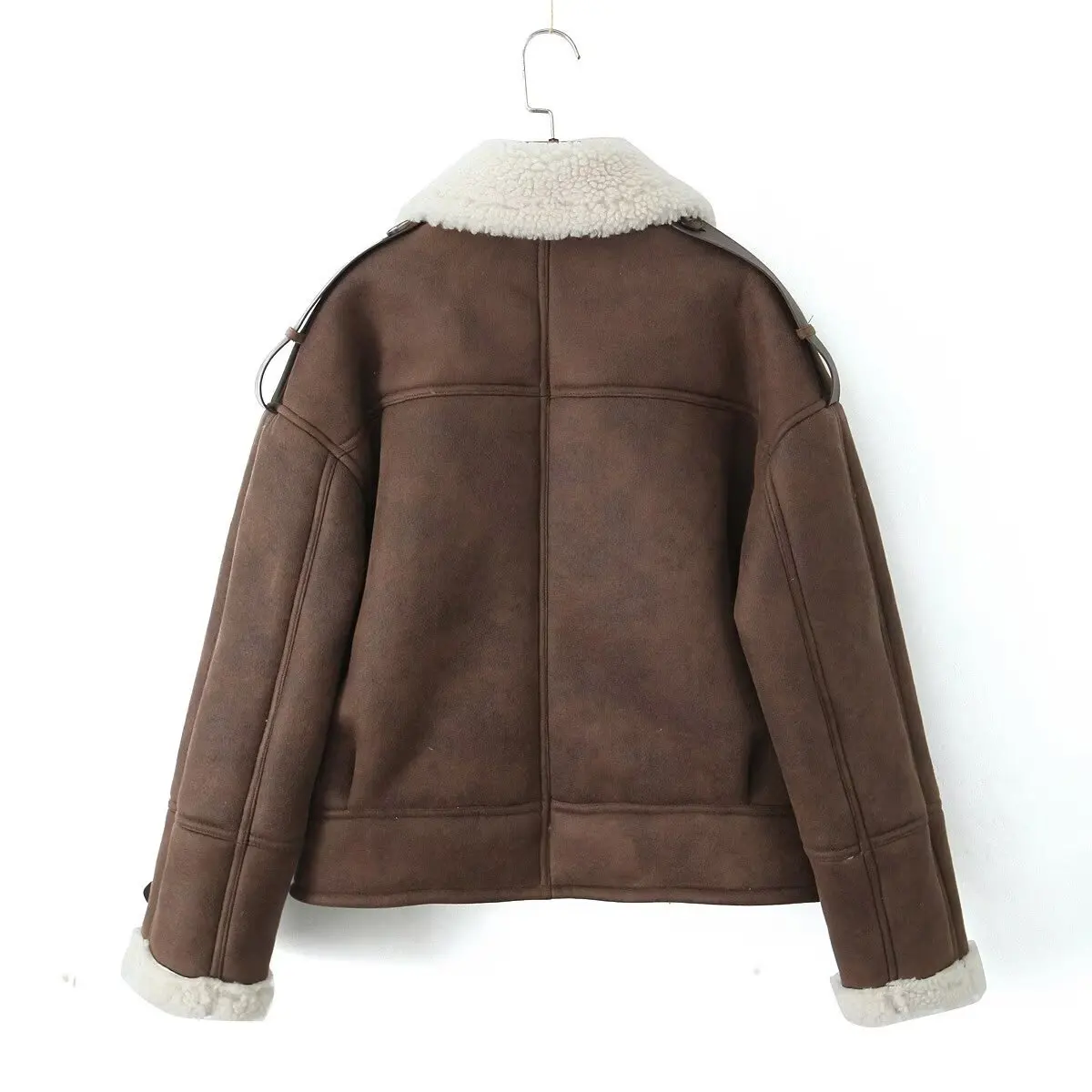 Dave&Di Top Quality Winter Coat Women Suede Lambskin Loose Overoat Ins Fashion Blogger Retro Jacket