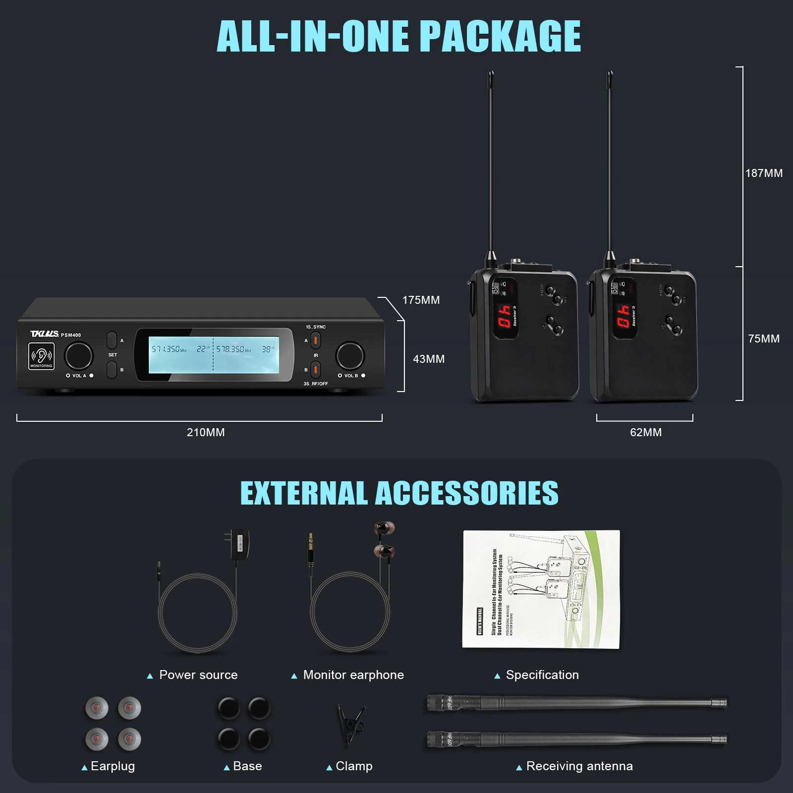 PSM400 professional in ear monitoring system with 2-channel multi waist pack monitoring and stage specific wireless monitoring