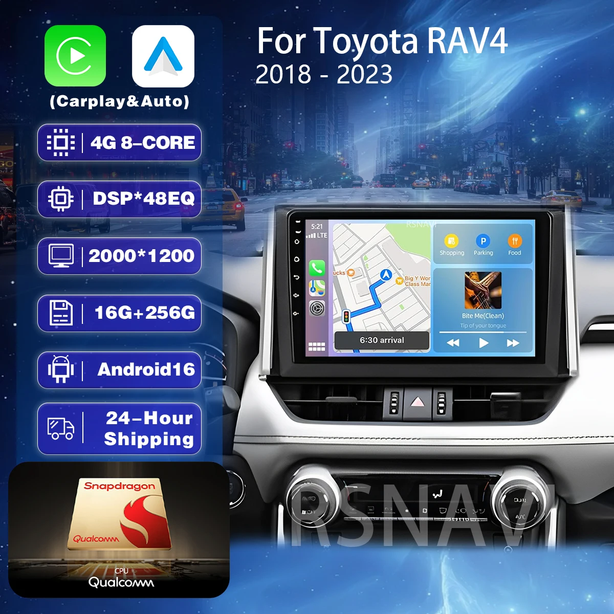 Qualcomm Android 16 Carplay Auto 2K Screen Car Radio Multimedia Player For Toyota RAV4 XA50 2018 - 2020 Autoradio Stereo 2 Din