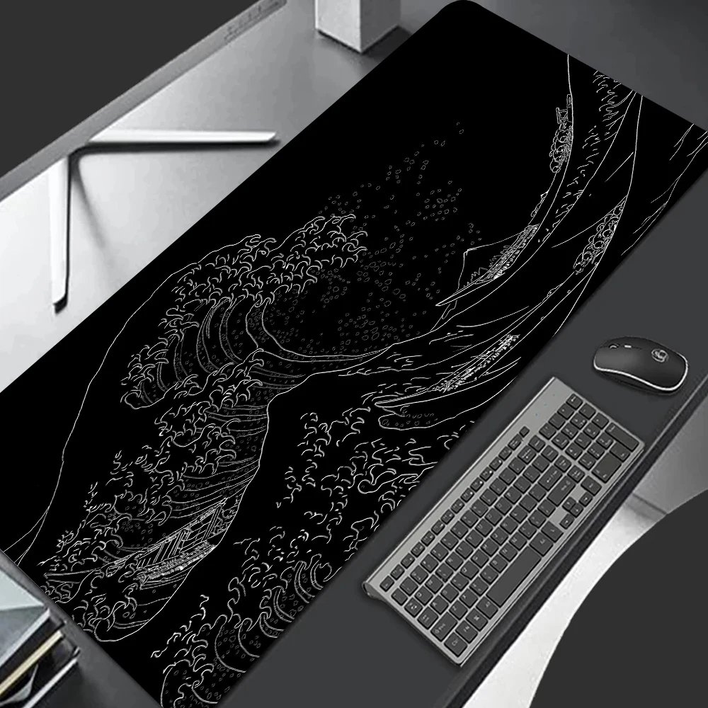 XXL Mechanical Keyboard Pad Non-Slip Carpet Natural Rubber Table Mat Art Mouse Pad PC Gaming Black And White Great Wave Desk Mat