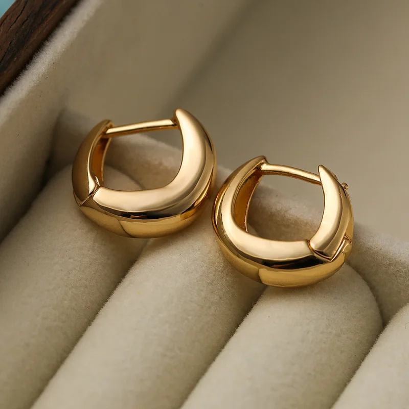 

European and American Style Small Simple Copper Gold-Plated Plain for Women with Unique Design Asymmetric Hoop Earrings