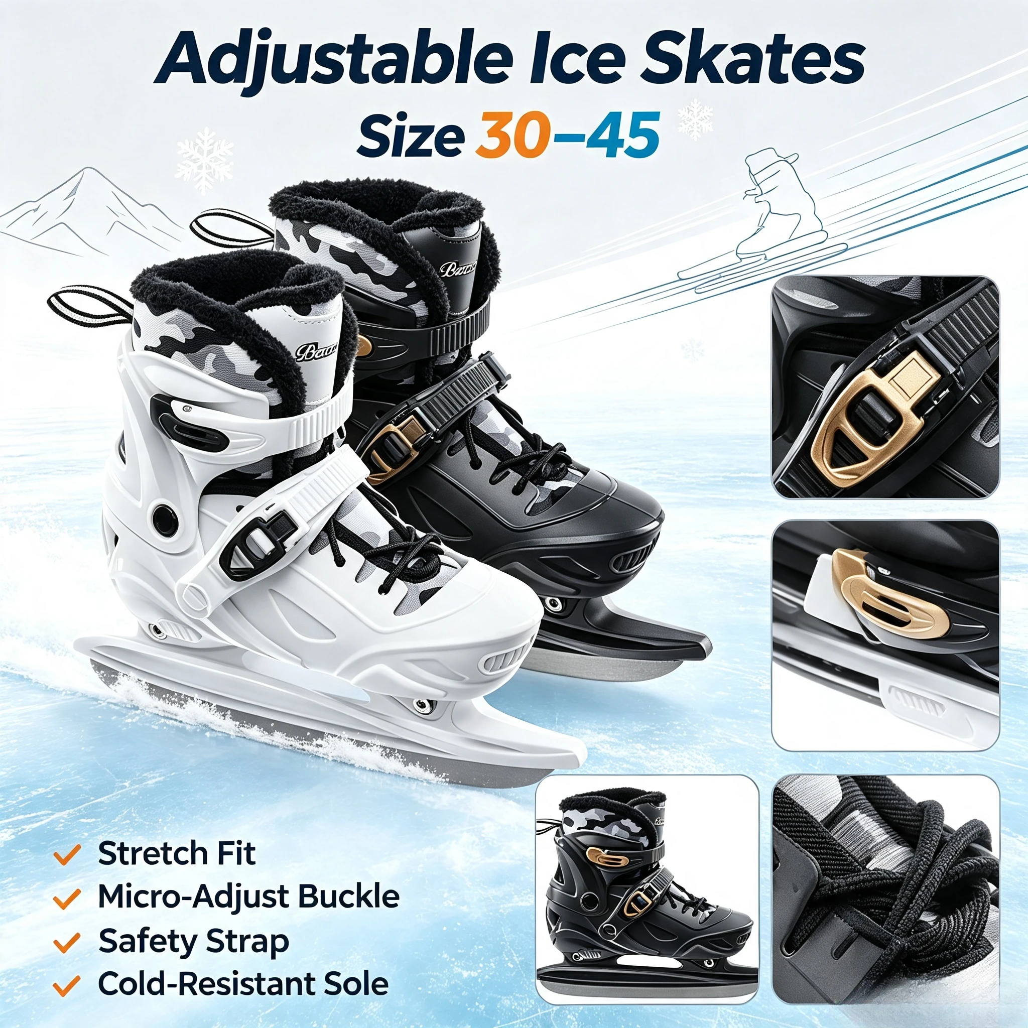 Adjustable Size Hard‑Shell Ice Skates Thermal Ice Skating Shoes for Beginner Adult Men Women Club Training Ice Hockey Skates
