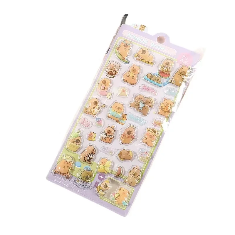 Naklejki 3D z efektem relife z kapibarą, urocze kreskówkowe zwierzątka, dekoracja, gąbka, dostępne od ręki, zabawki dla dzieci i hobby, kolekcja figurek akcji.