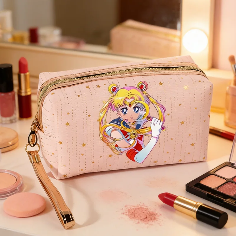 Sailors Moon Cosmetic Bag Stars Storage Case Cute Women Portable Travel Zip Makeup Toiletry Pouch Large Capacity Storage Bags